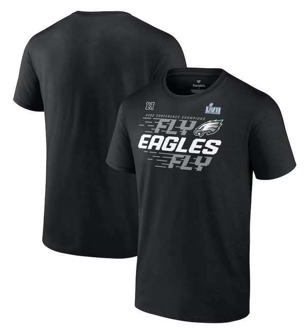 Men's Philadelphia Eagles Black 2022 NFC Champions Team Slogan T-Shirt - Click Image to Close